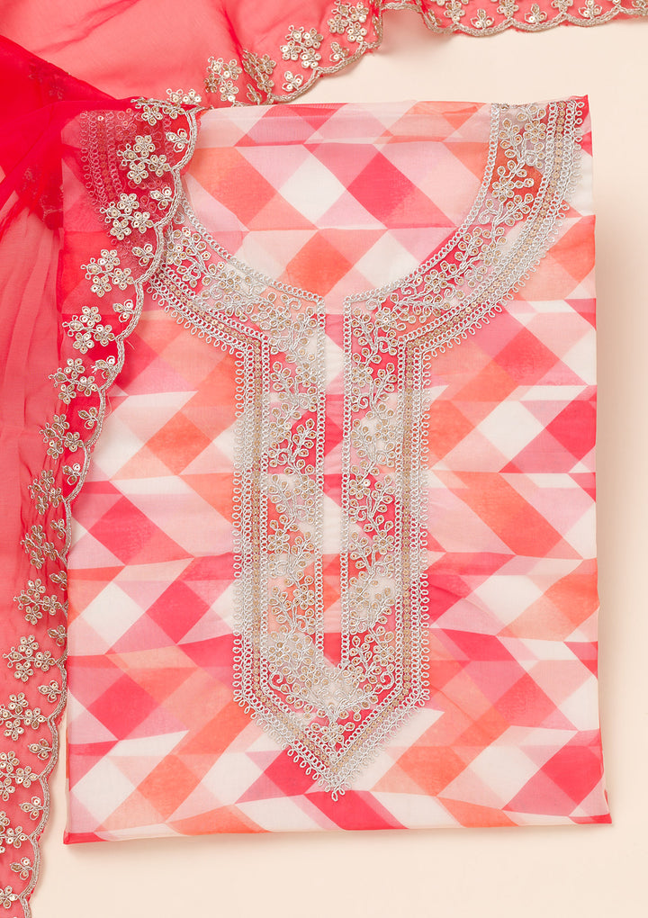 Red Zariwork Organza Unstitched Salwar Suit