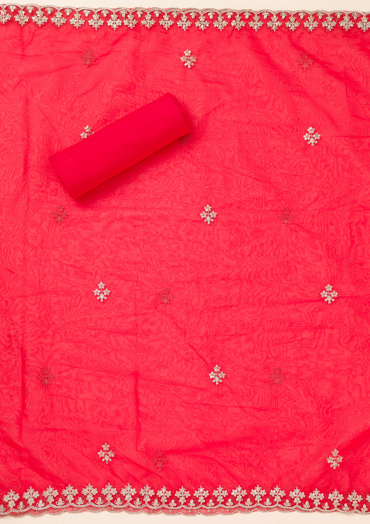 Red Zariwork Organza Unstitched Salwar Suit