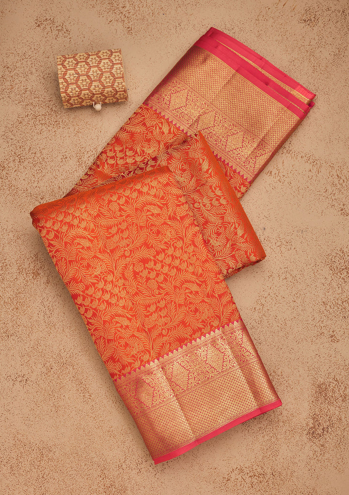 Orange Zariwork Pure Silk Saree