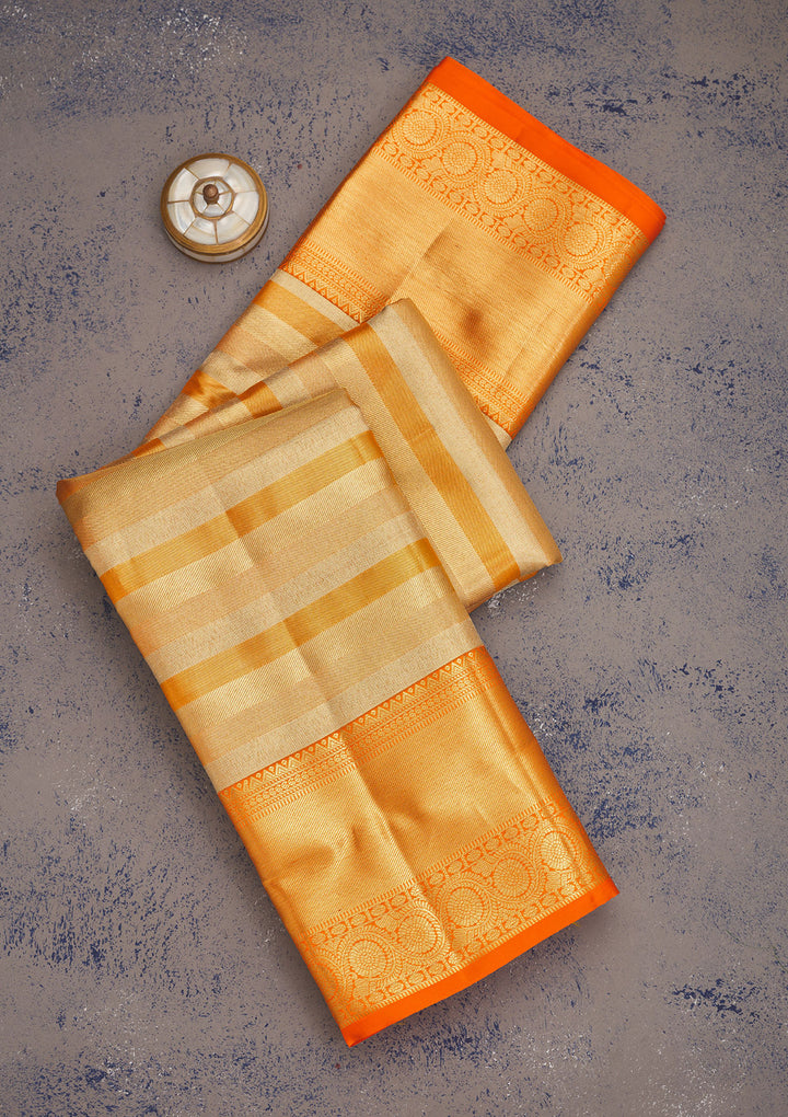 Orange Zariwork Pure Silk Saree