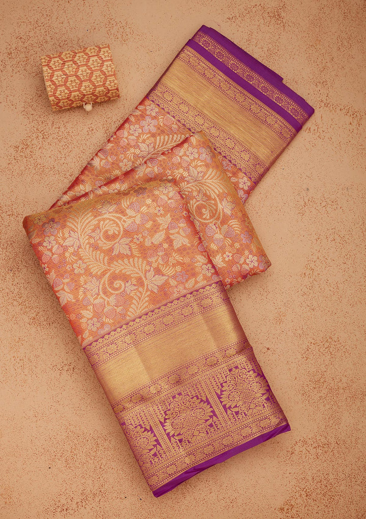 Orange Zariwork Pure Silk Saree