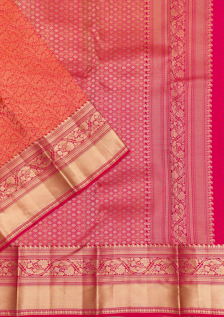 Orange Zariwork Pure Silk Saree-Koskii