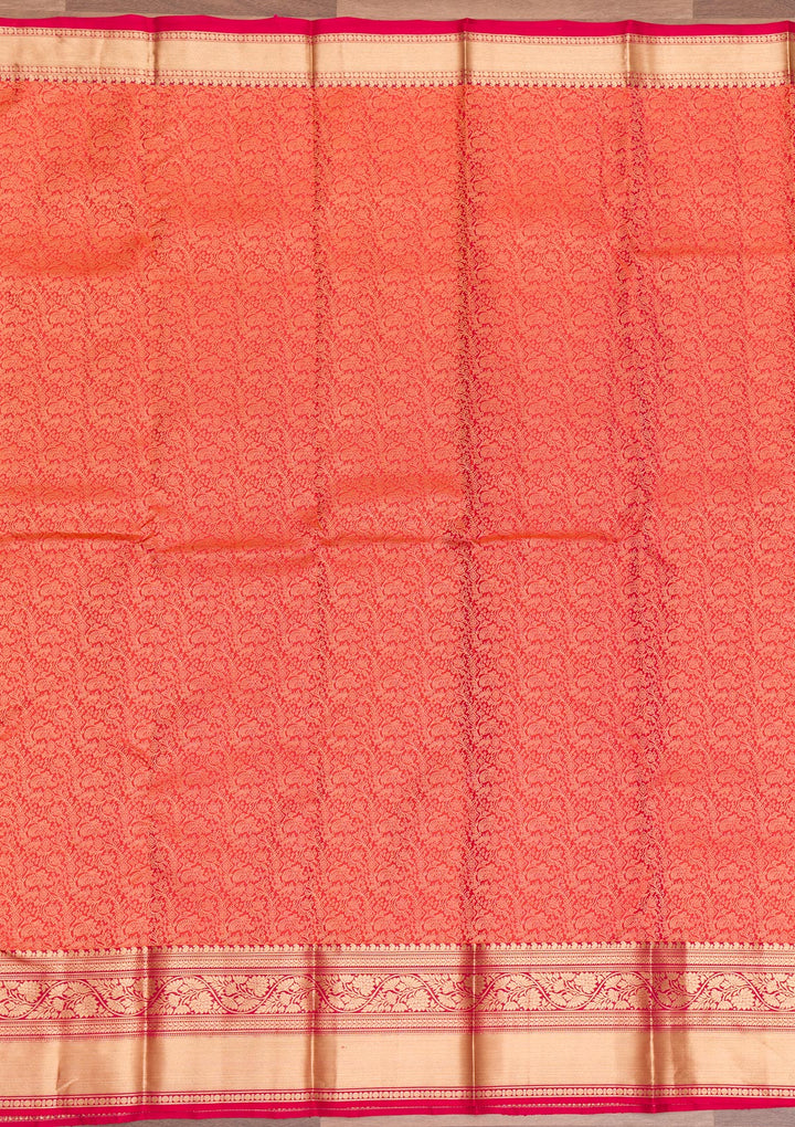 Orange Zariwork Pure Silk Saree-Koskii