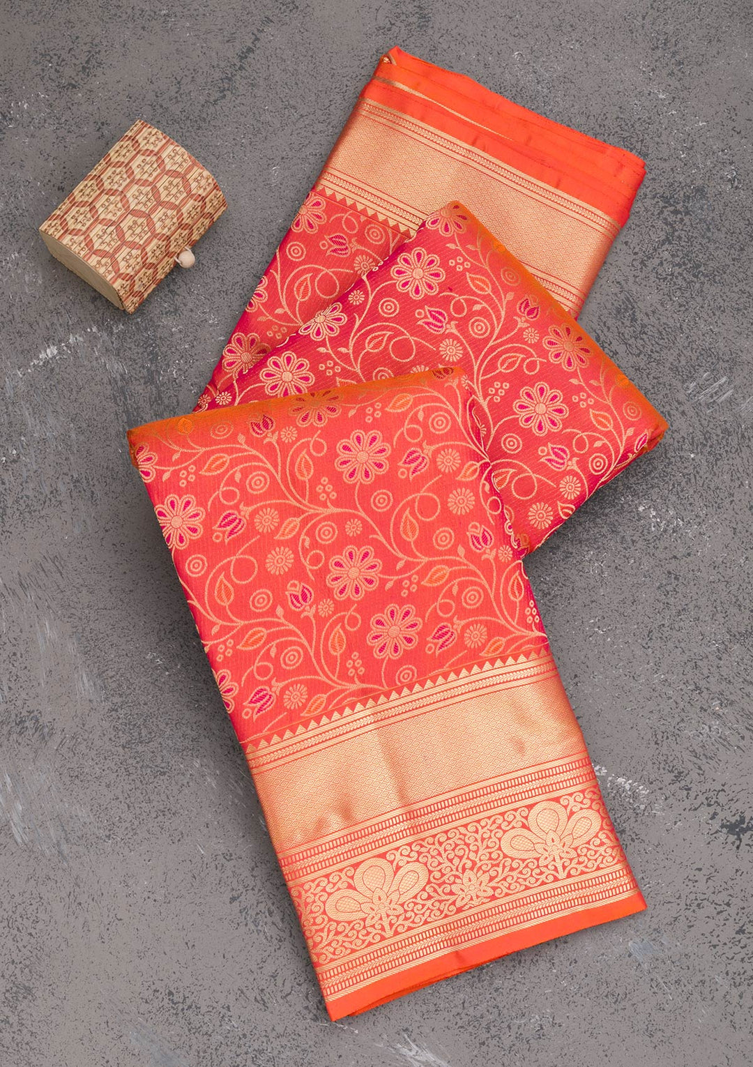 Orange Zariwork Pure Silk Saree-Koskii