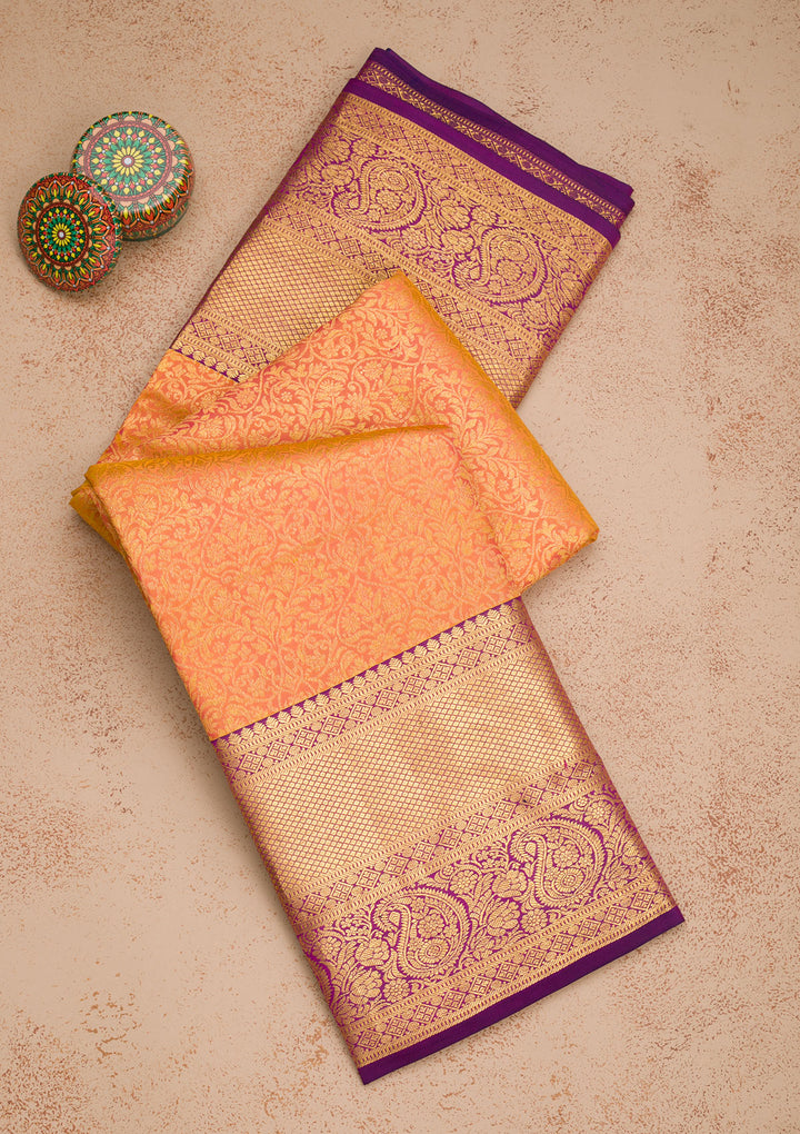 Orange Zariwork Banarasi Pure Silk Saree