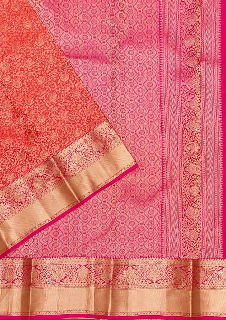 Orange Zariwork Pure Silk Saree-Koskii