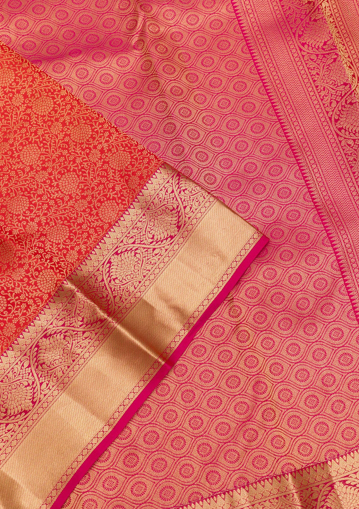 Orange Zariwork Pure Silk Saree-Koskii