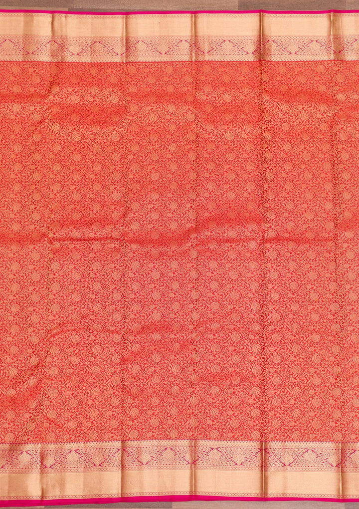 Orange Zariwork Pure Silk Saree-Koskii