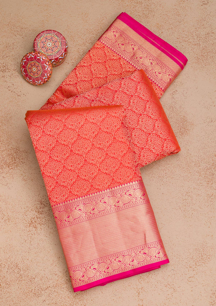 Orange Zariwork Banarasi Pure Silk Saree