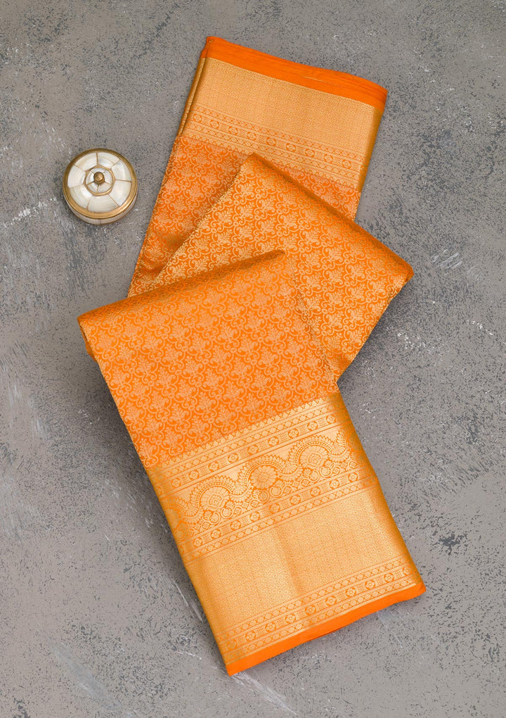 Orange Zariwork Kanjivaram Pure Silk Saree