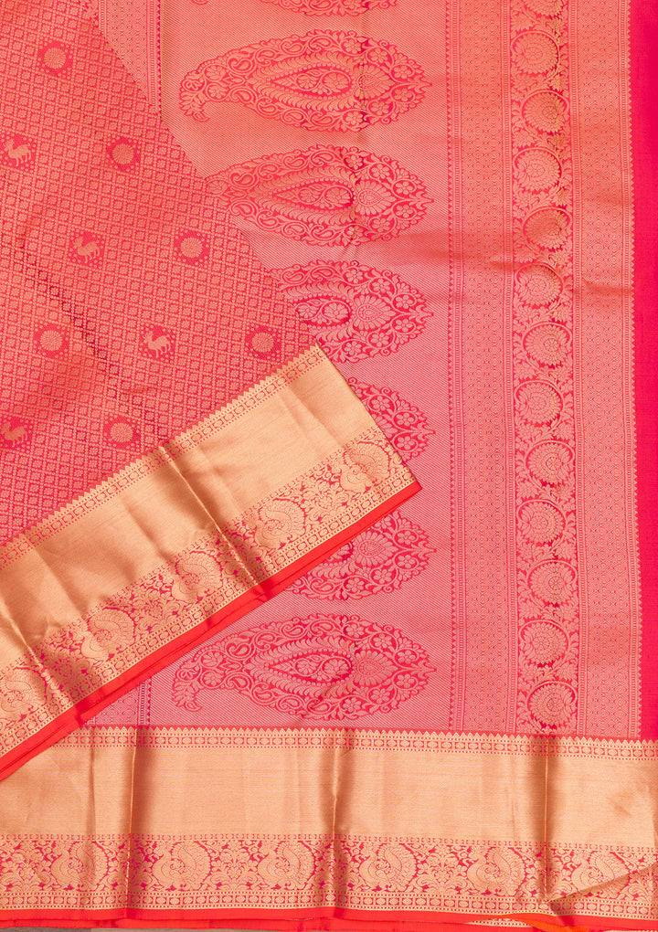Orange Zariwork Pure Silk Saree-Koskii