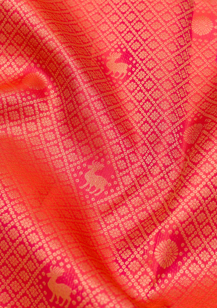 Orange Zariwork Pure Silk Saree-Koskii