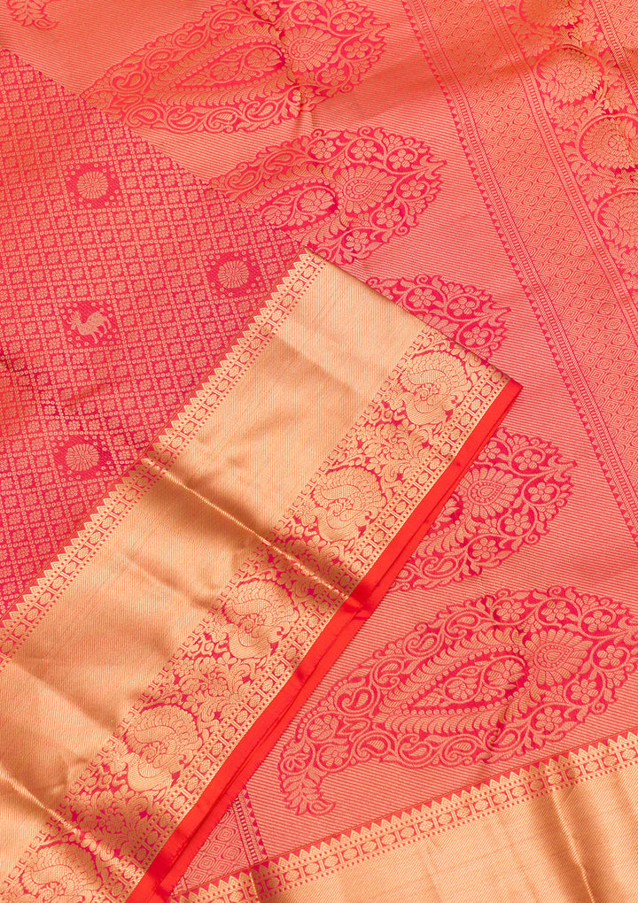Orange Zariwork Pure Silk Saree-Koskii