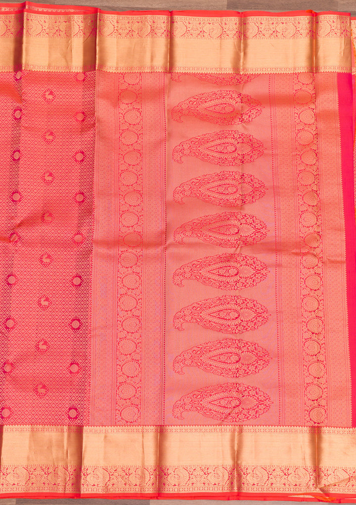 Orange Zariwork Pure Silk Saree-Koskii