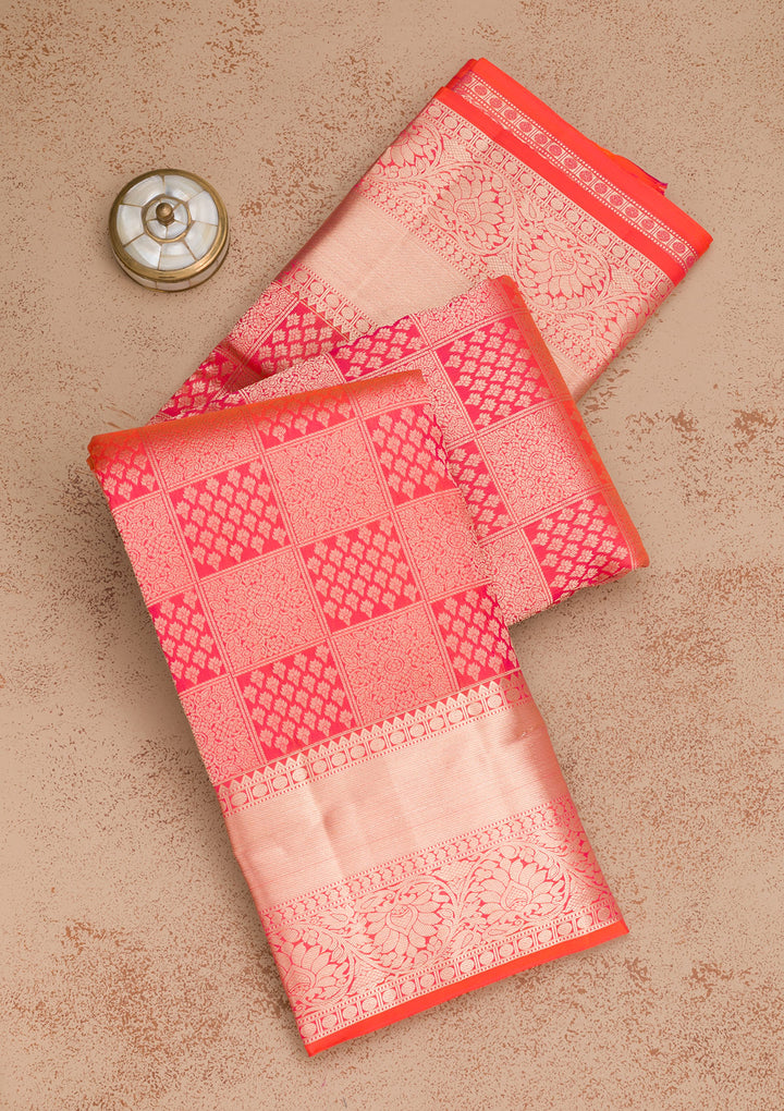 Orange Zariwork Pure Silk Saree-Koskii
