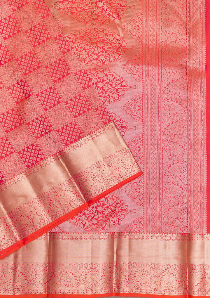 Orange Zariwork Pure Silk Saree-Koskii