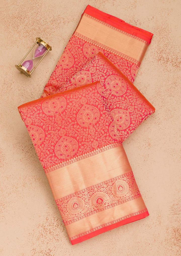 Orange Zariwork Kanjivaram Pure Silk Saree