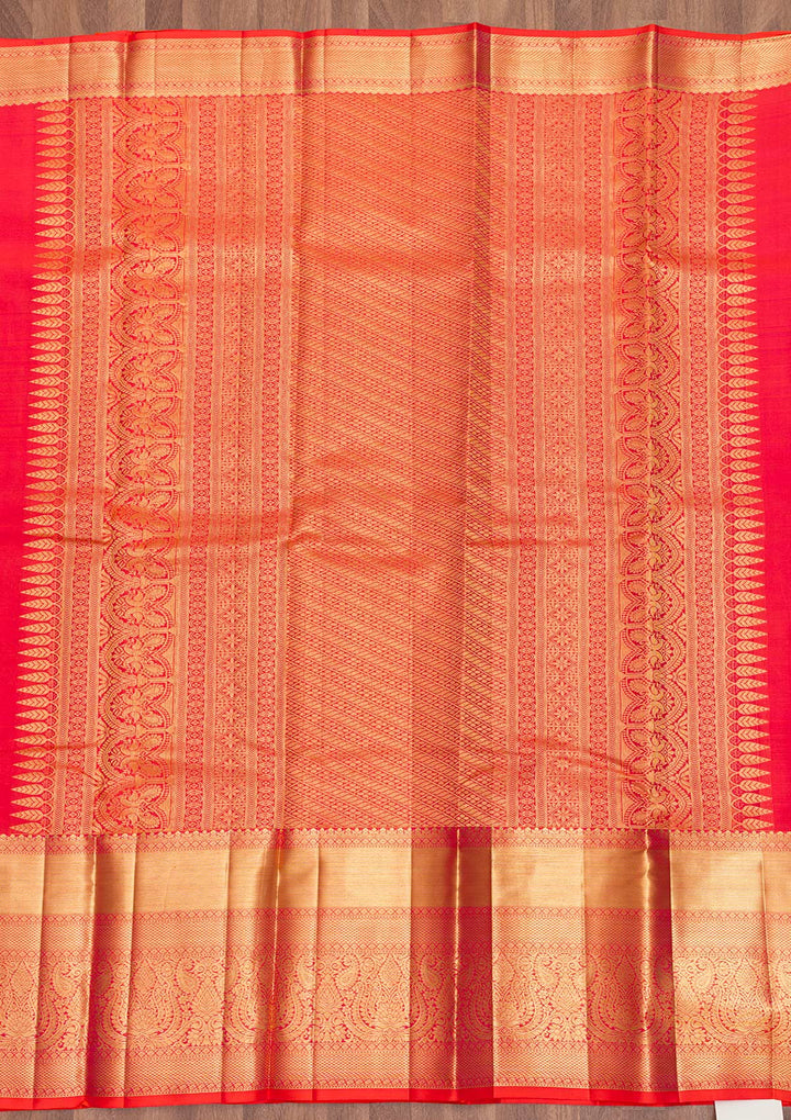 Orange Zariwork Kanjivaram Pure Silk Saree