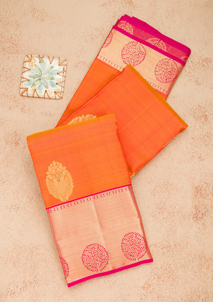 Orange Zariwork Banarasi Pure Silk Saree