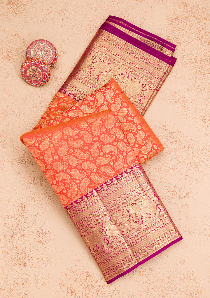 Orange Zariwork Pure Silk Saree