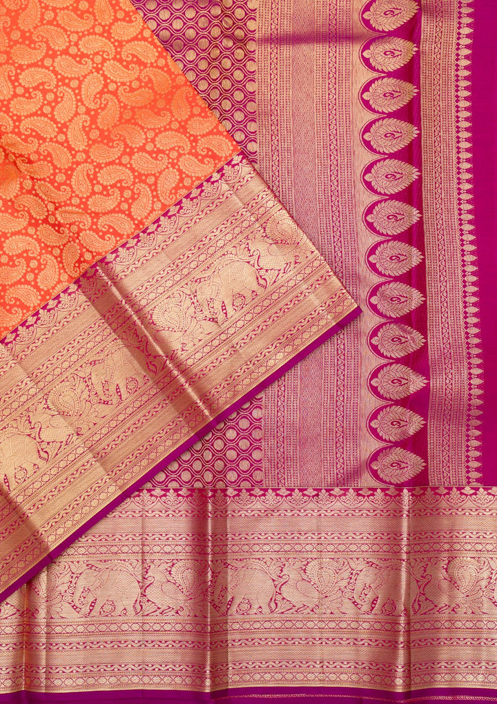 Orange Zariwork Pure Silk Saree