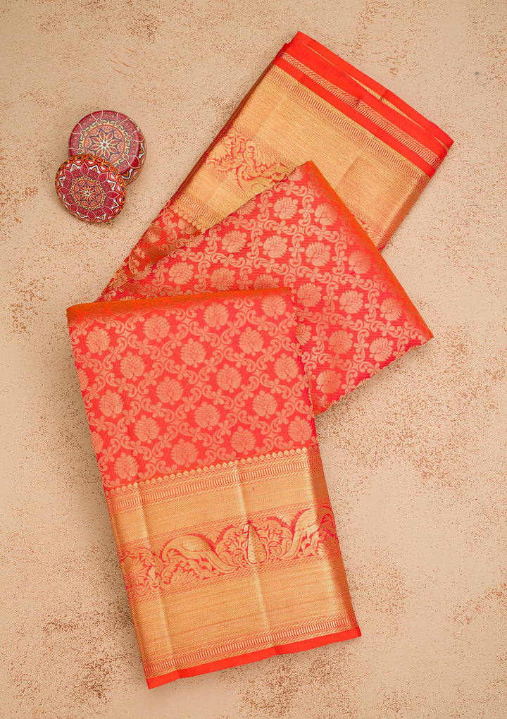 Orange Zariwork Banarasi Pure Silk Saree