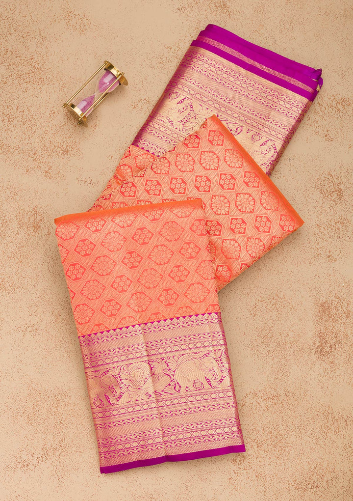 Orange Zariwork Pure Silk Saree