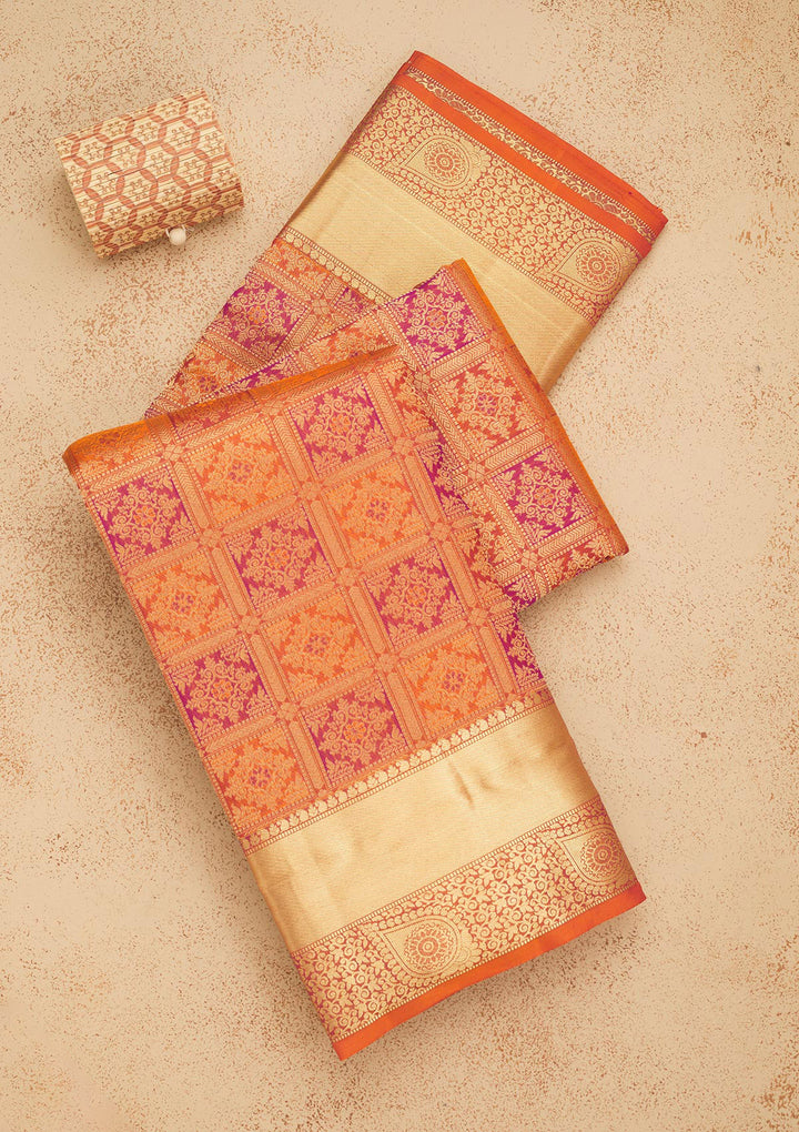 Orange Zariwork Pure Silk Saree