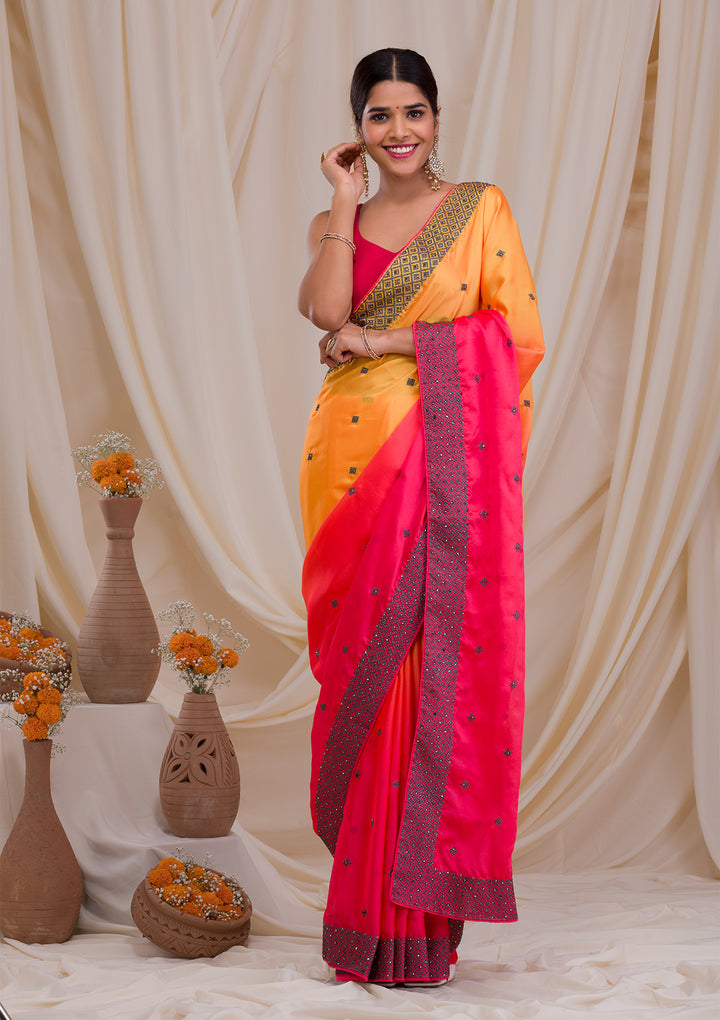 Orange Ombre Semi Crepe Saree