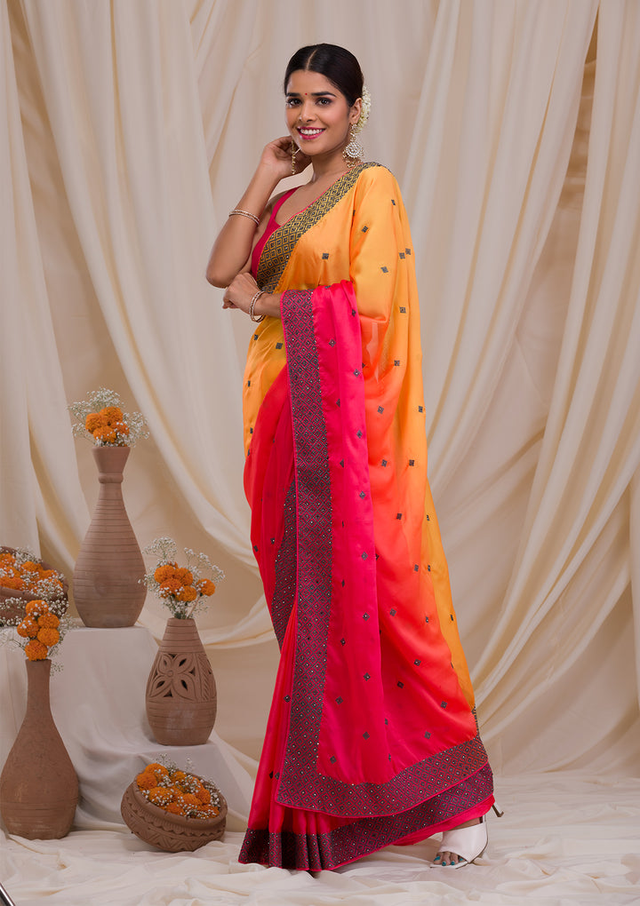 Orange Ombre Semi Crepe Saree