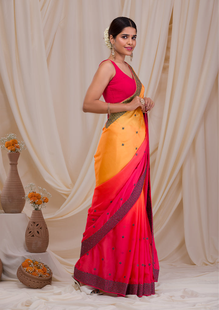 Orange Ombre Semi Crepe Saree