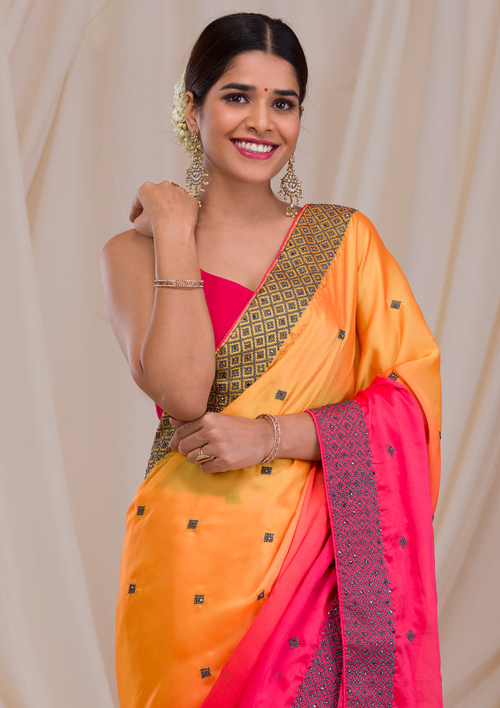 Orange Ombre Semi Crepe Saree
