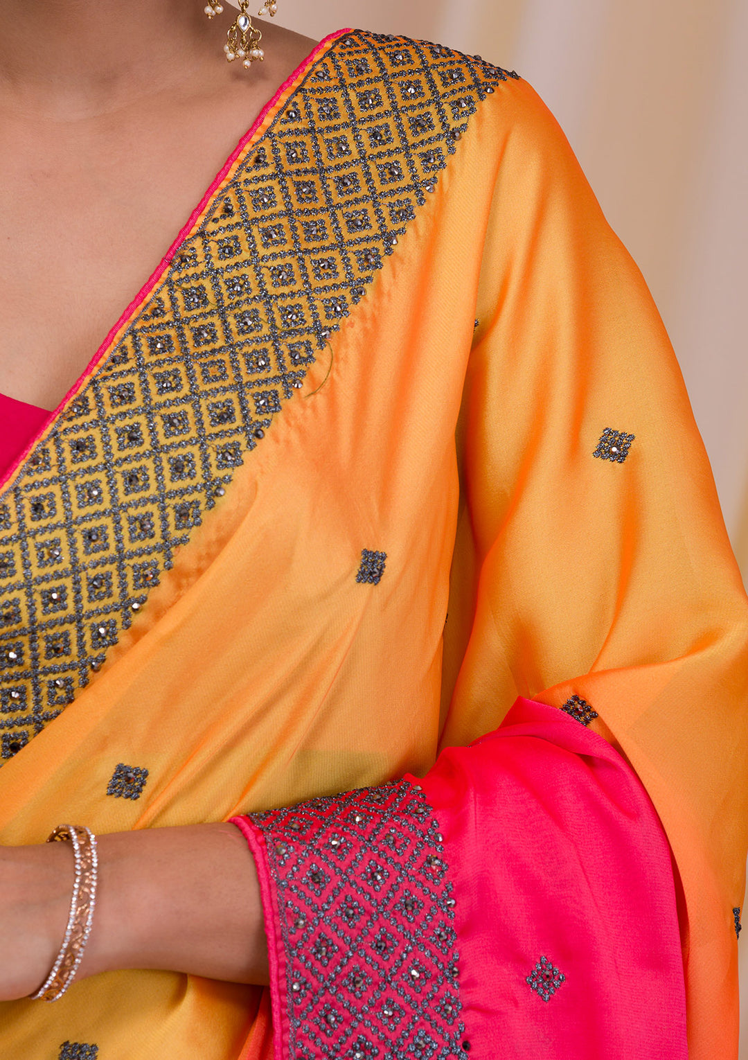 Orange Ombre Semi Crepe Saree