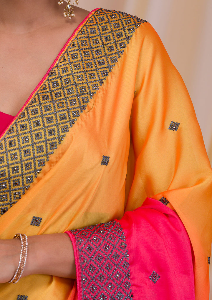 Orange Ombre Semi Crepe Saree