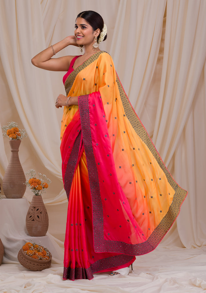 Orange Ombre Semi Crepe Saree