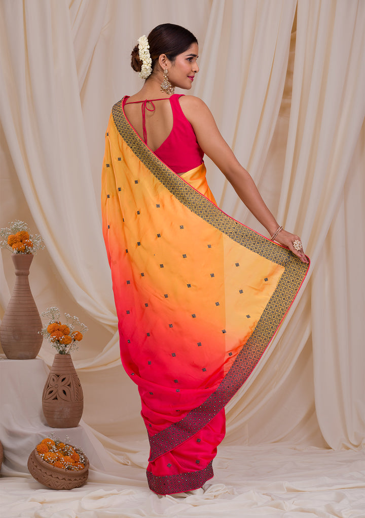 Orange Ombre Semi Crepe Saree
