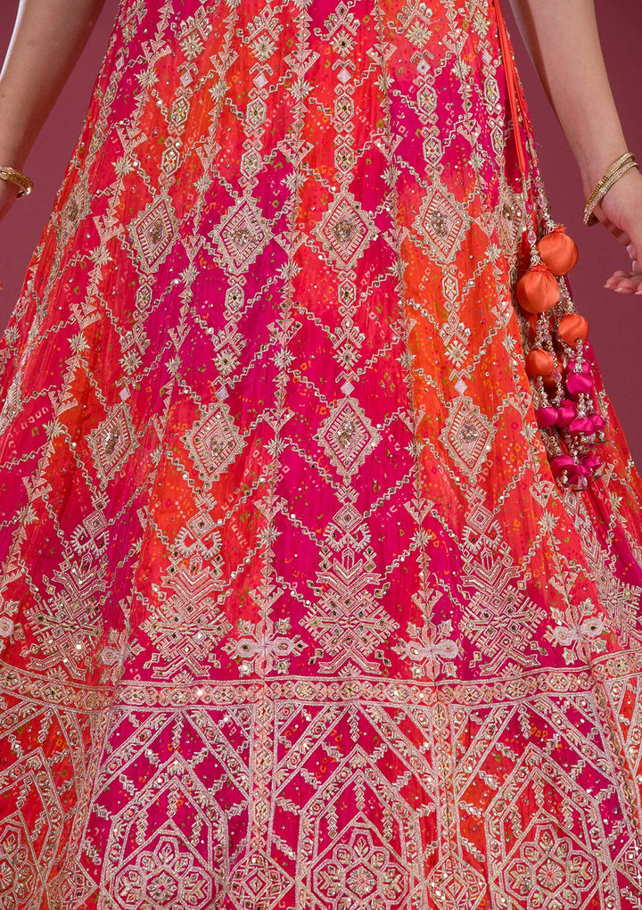 Orange Zariwork Semi Crepe Readymade Lehenga