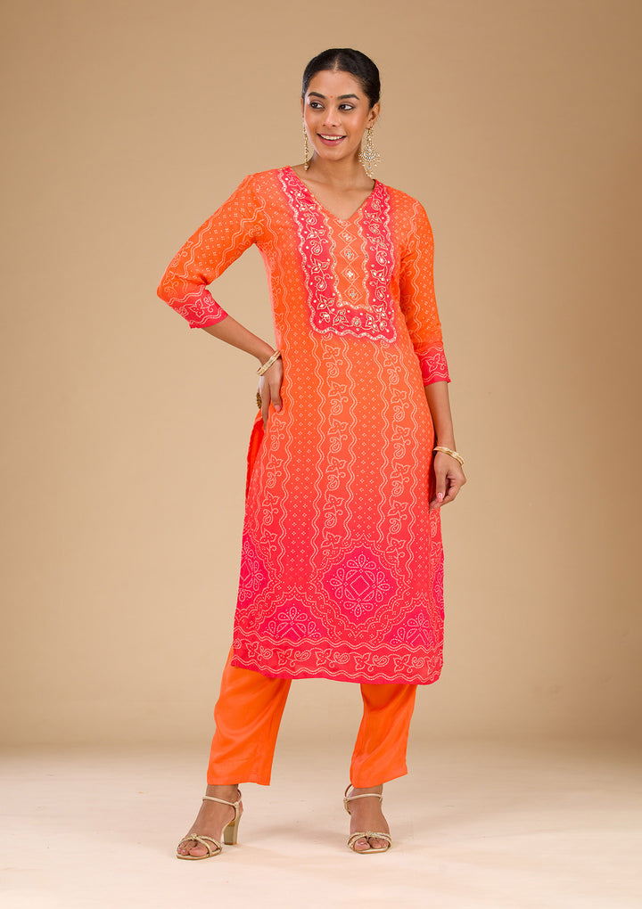 Orange Zariwork Semi Crepe Readymade Salwar Suit