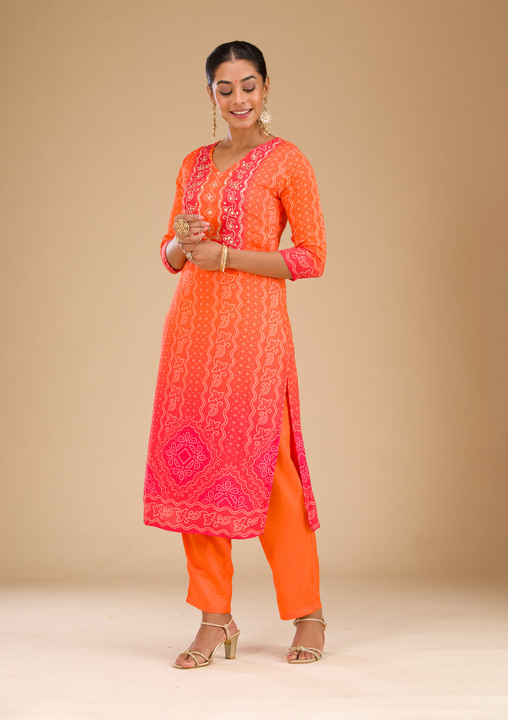 Orange Zariwork Semi Crepe Readymade Salwar Suit