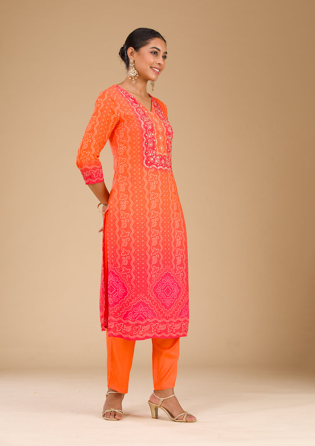 Orange Zariwork Semi Crepe Readymade Salwar Suit