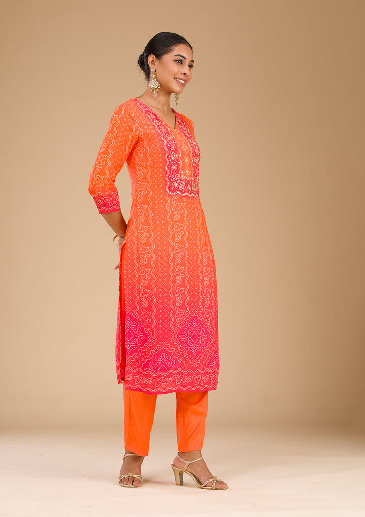Orange Zariwork Semi Crepe Readymade Salwar Suit