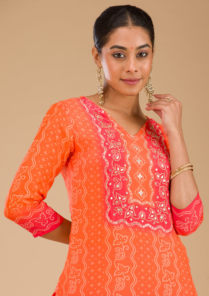 Orange Zariwork Semi Crepe Readymade Salwar Suit