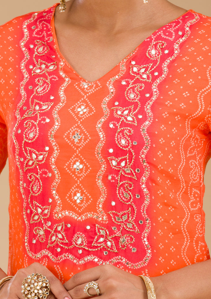 Orange Zariwork Semi Crepe Readymade Salwar Suit