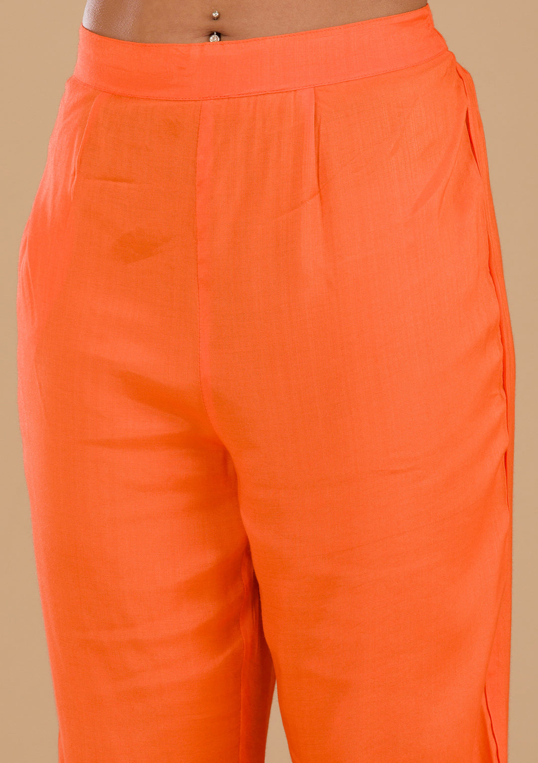 Orange Zariwork Semi Crepe Readymade Salwar Suit