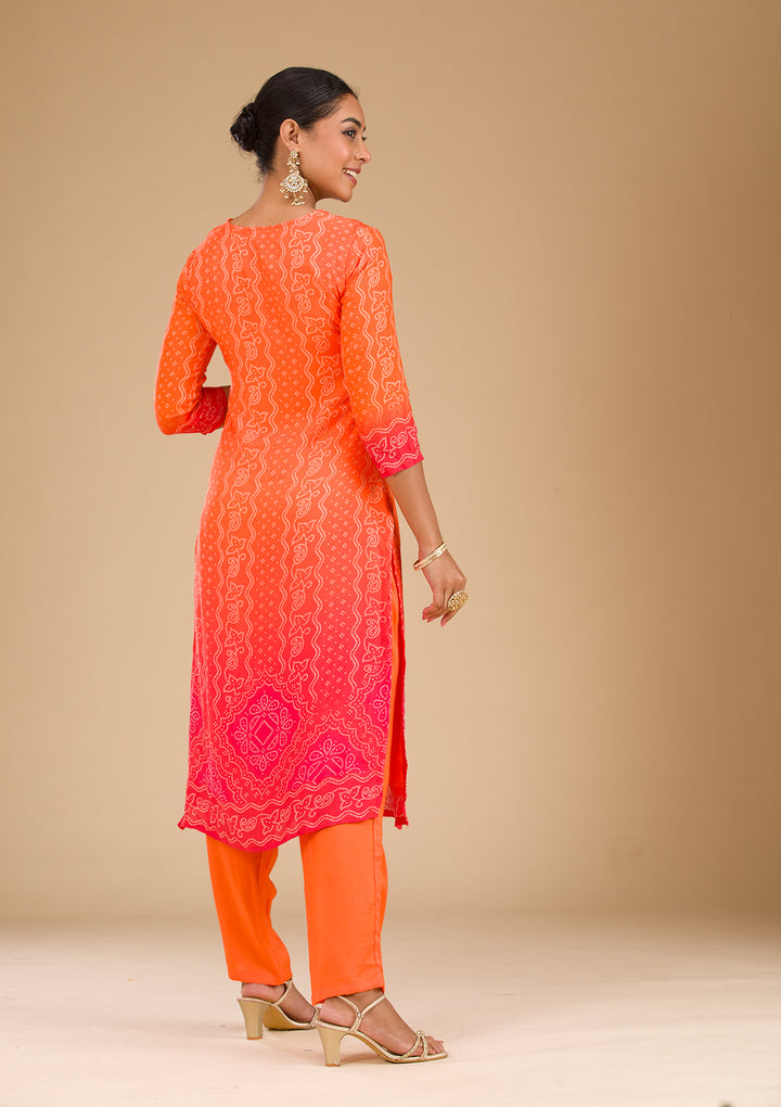 Orange Zariwork Semi Crepe Readymade Salwar Suit