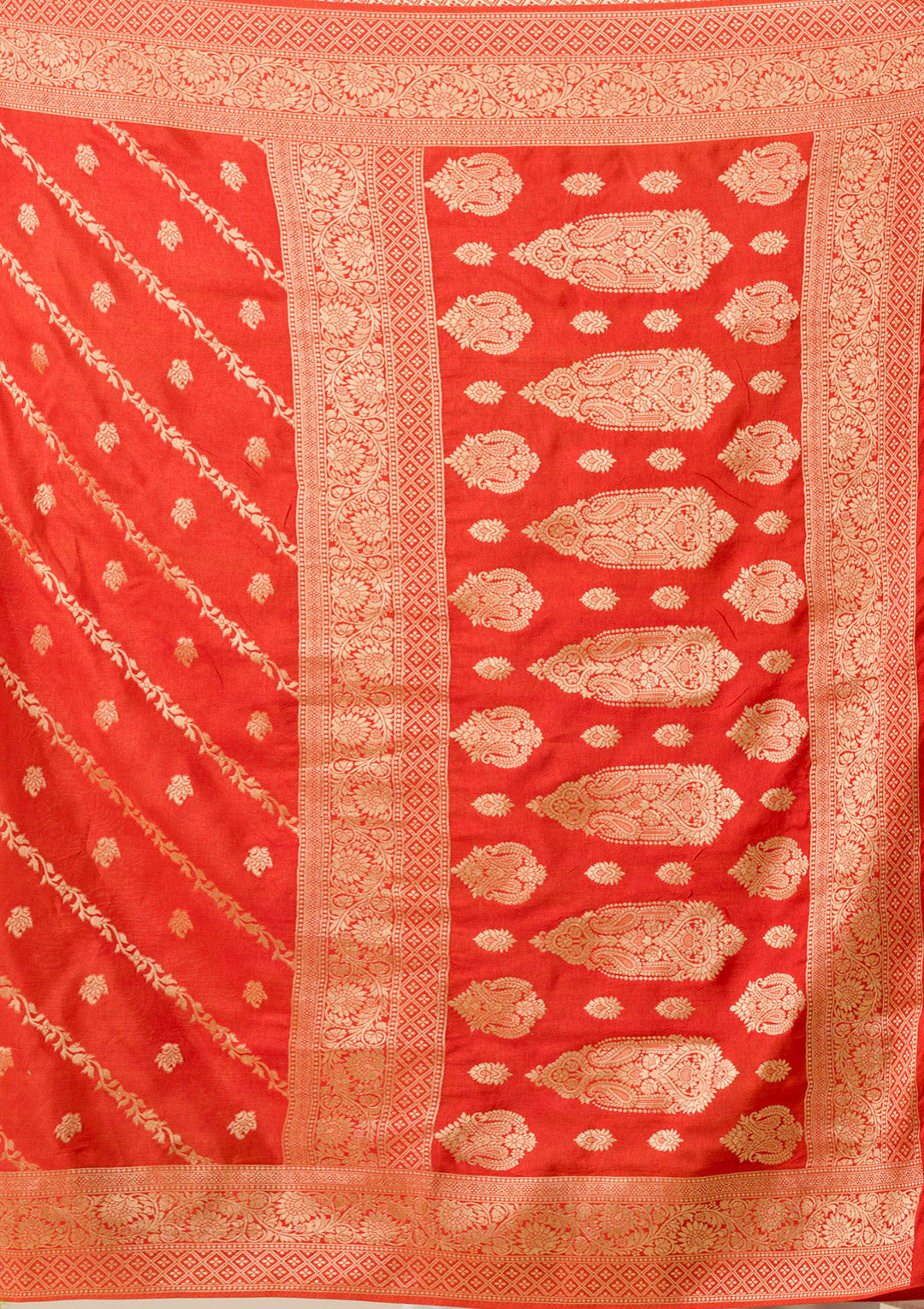 Orange Zariwork Semi Crepe Saree