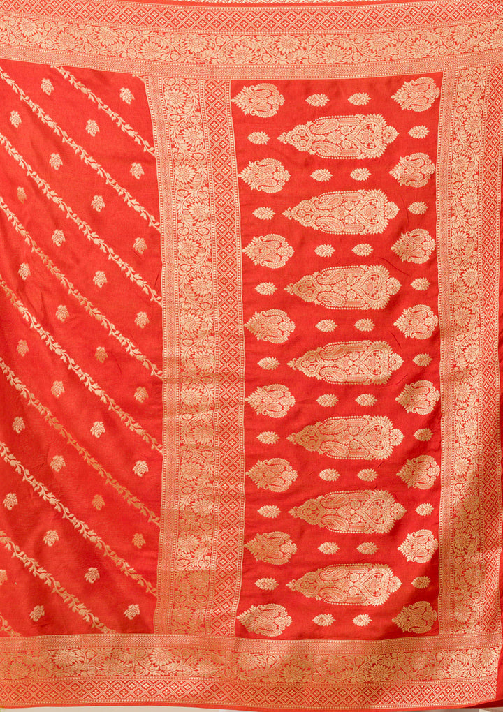 Orange Zariwork Semi Crepe Saree