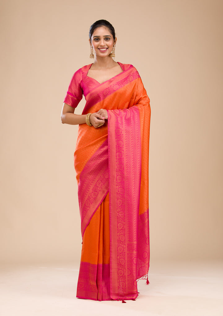 Orange Zariwork Soft Silk Saree