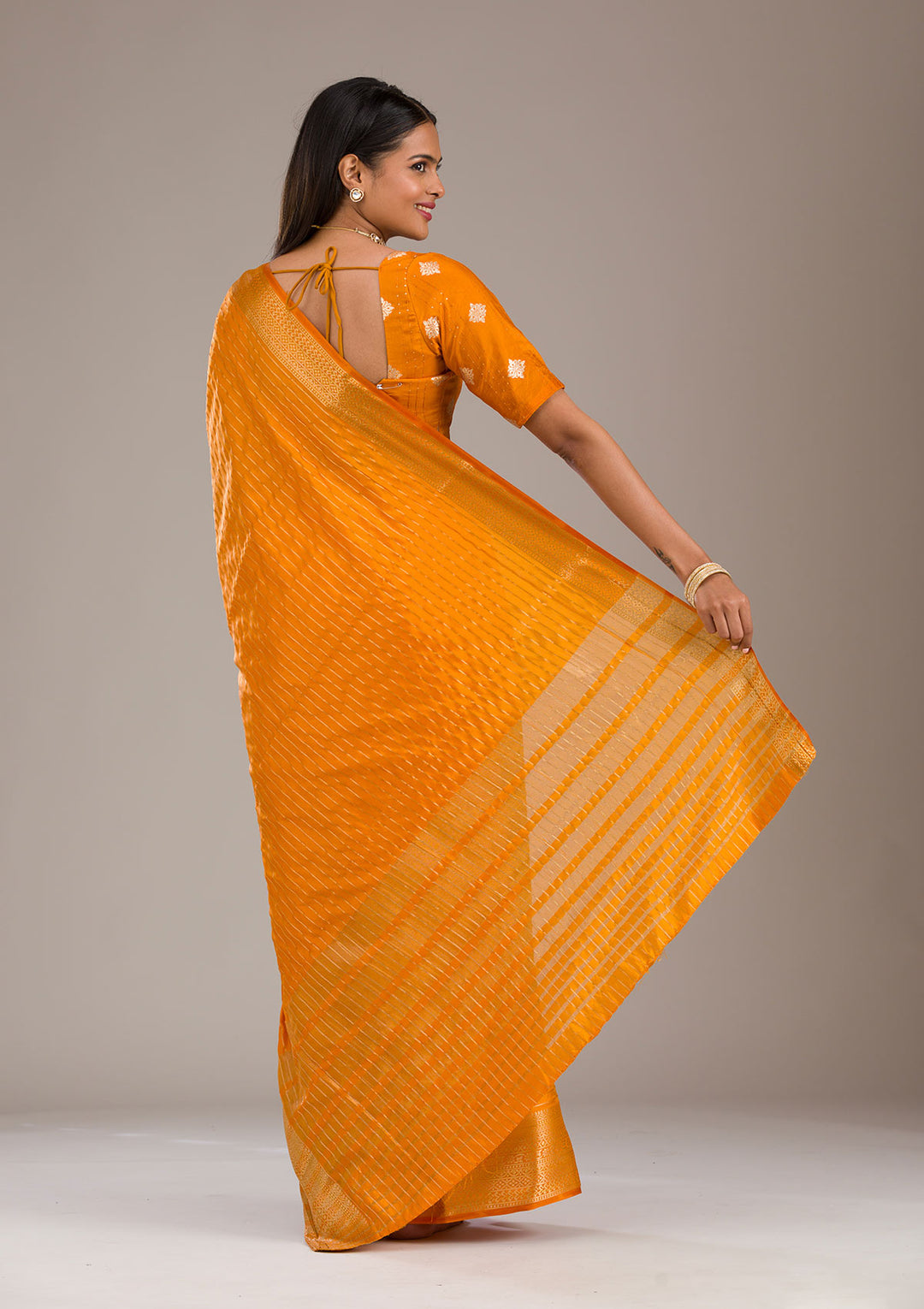 Orange Zariwork Soft Silk Saree