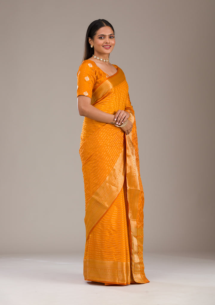 Orange Zariwork Soft Silk Saree